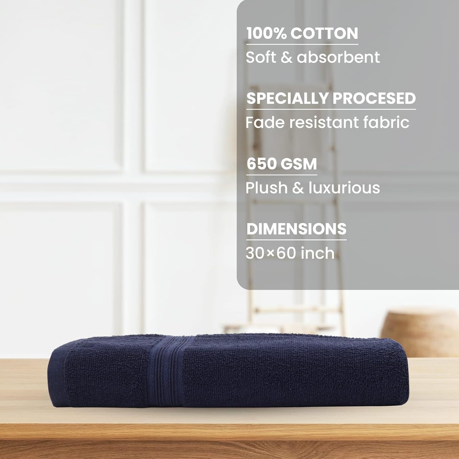 100% Cotton Bath Towel 600 Gsm | Soft Absorbent For Daily Use Bath Towel (Classic Navy)