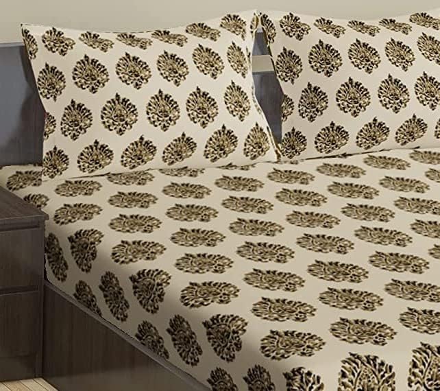 Jaipuri Design Cotton King Size Printed Bedsheet With 2 Pillow Covers - 108 X 108 Inches, Forest Green & Beige | Ideal For Home Use & Perfect For Gifting On Weddings, Housewarmings & Festivals