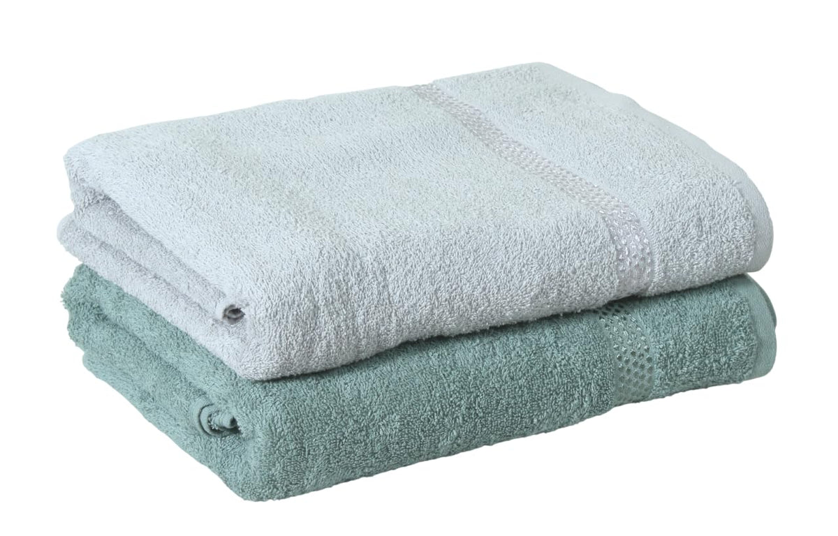 Fash Home International Quick Dry Star Border Bath Towel 1000 Gsm | Soft & Absorbent Solid Bath Towel Lightweight & Skin-Friendly Towel For Everyday Use (2 Pcs) - Olive Green & Silver Grey