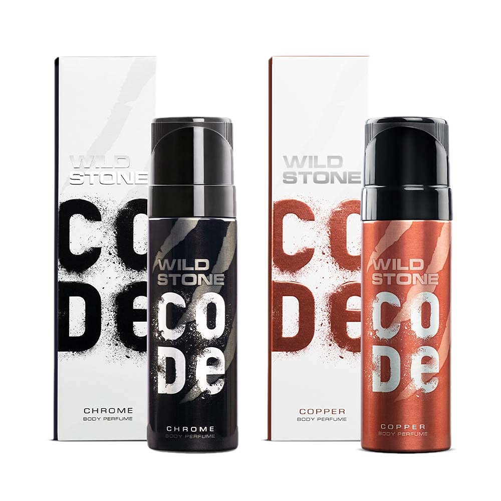 Wild Stone Code Chrome & Copper Body Perfume For Men 240ml 8.1 Fl.oz. Pack Of 2 | Long Lasting Fragrance