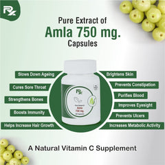 Rx Healthcare Limited Amla Ayurvedic Herbal Immunity Booster Capsule 750mg | 60 Capsules 100gm 0.2lbs
