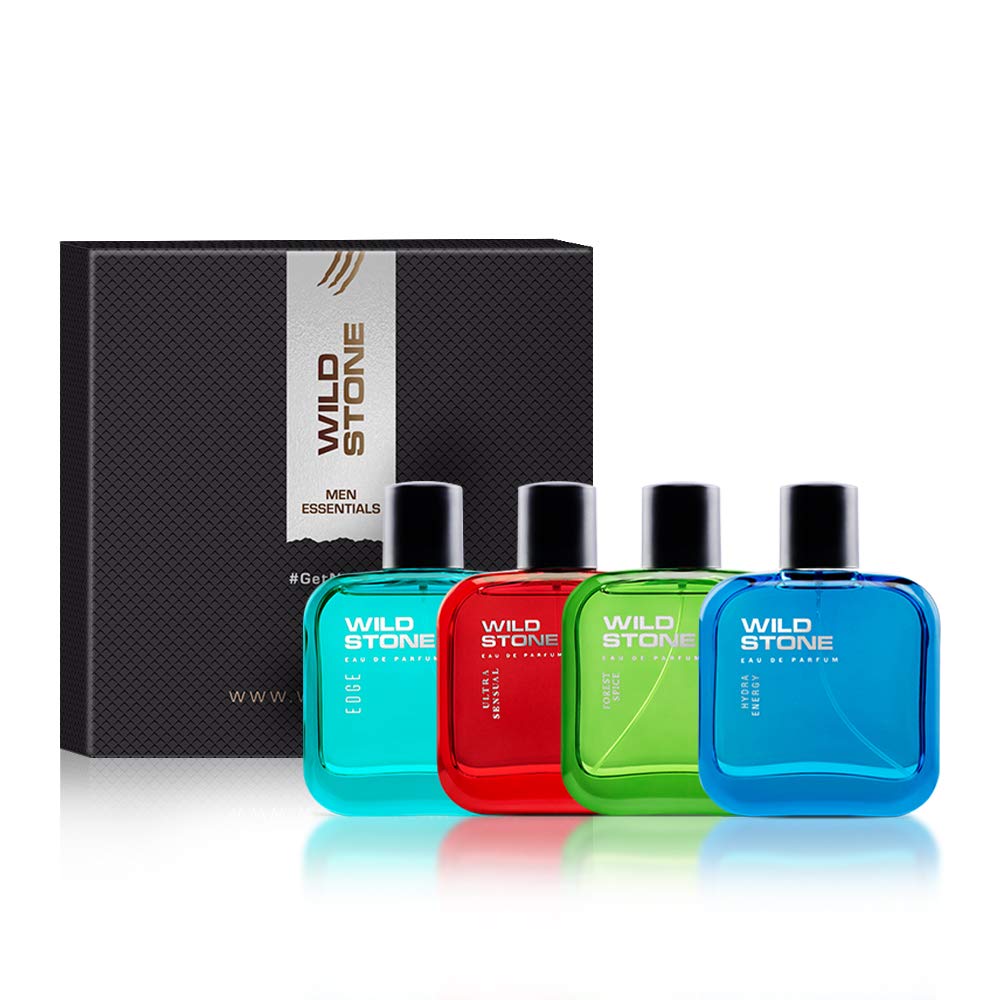 Wild Stone Edge, Forest Spice, Hydra Energy & Ultra Sensual Edp Parfum 120ml 4.0 Fl.oz. Pack Of 4 | Perfect Gift Set For Men