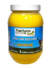 Organic Pure Cow Desi Ghee (Kankrej) Ghee By Pracheen Fresh | Natural & Healthy Protein Fiber Desi Cow Ghee Perfect For Parathe | (1 Litre) 33.8 Ounce | Jar Pack