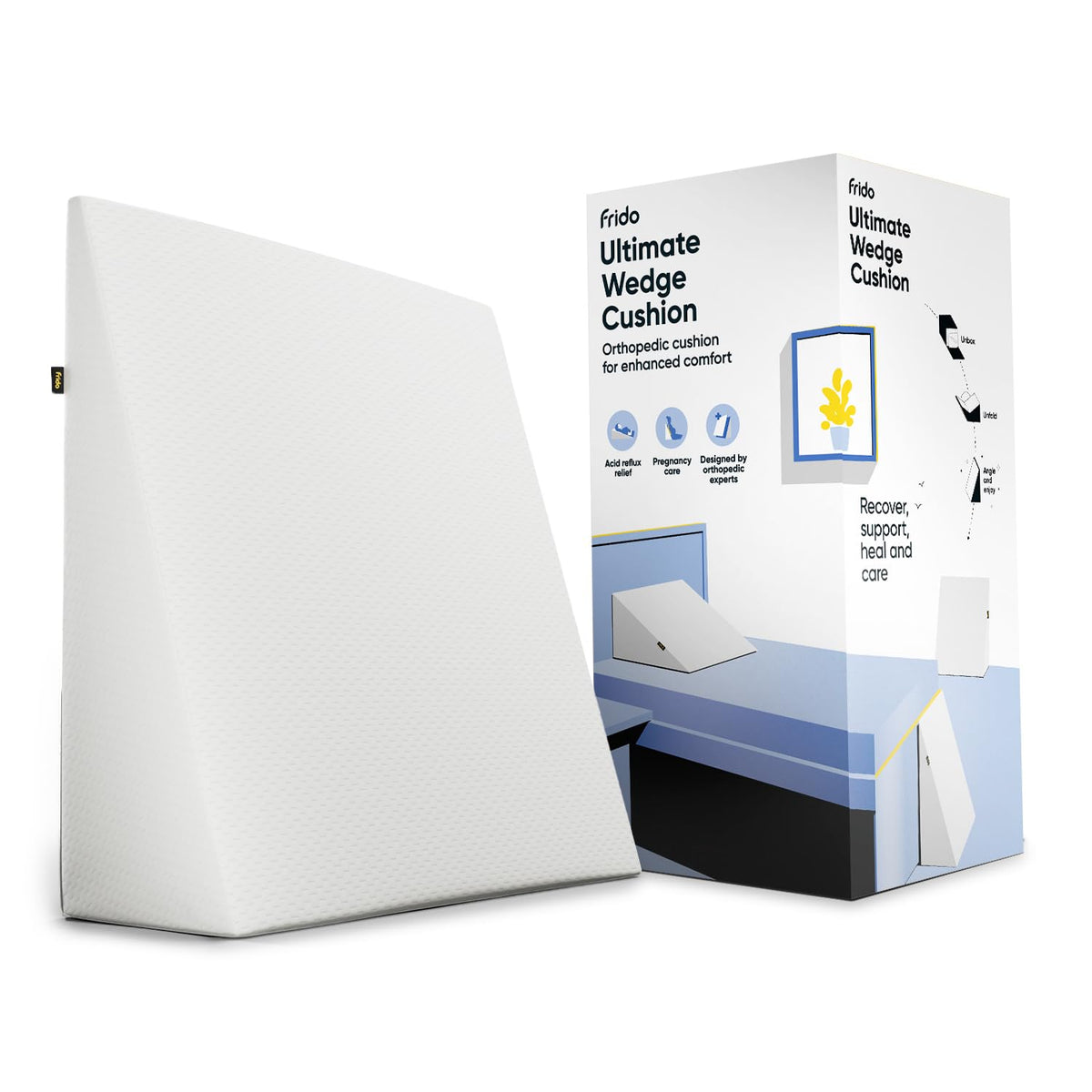 Complete Back Support Wedge Cushion With Memory Foam Pillow, White | Improves Comfort & Posture While Sitting -Working On Bed | Premium Removable Covers, Resting, Multi-Use Pillow