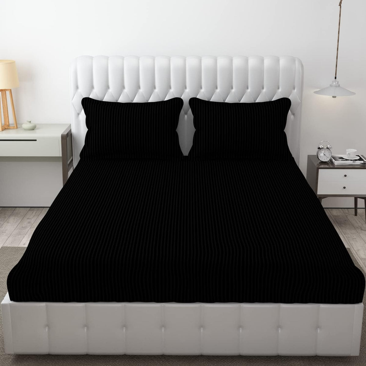 Breathable Single Size Flat Bedsheets With 1 Pillow Covers | 60 X 90 Inches, Black | Wrinkle Resistant & Soft Skin Safe | 144 Thread Count