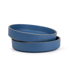 Stackable Ceramic Pasta Bowl Set Of 2 Pieces - 22cm, Blue With Brown Rim | Ceramic Pasta Plate With Matte Finish | Deep Plate - Ceramic Bowl | Pasta Serving Plate