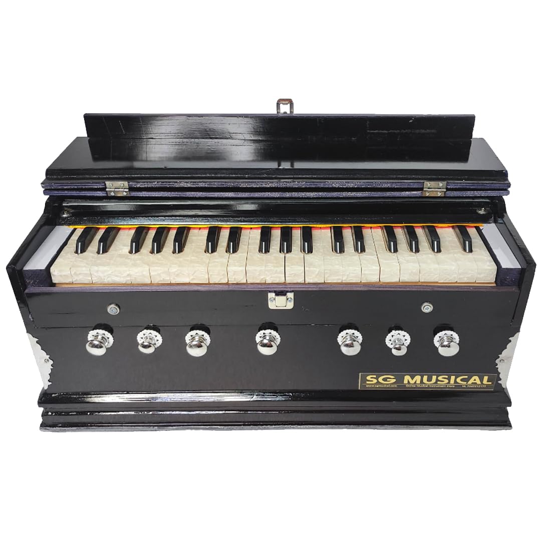 Musical Instrument Harmonium - 7 Stopper, 39 Keys, Double Fold Bellow, Two Reeds (Bass+ Male), 3 1/4 Octave | Two Side Carry Handles, Jaali Frame On Keys
