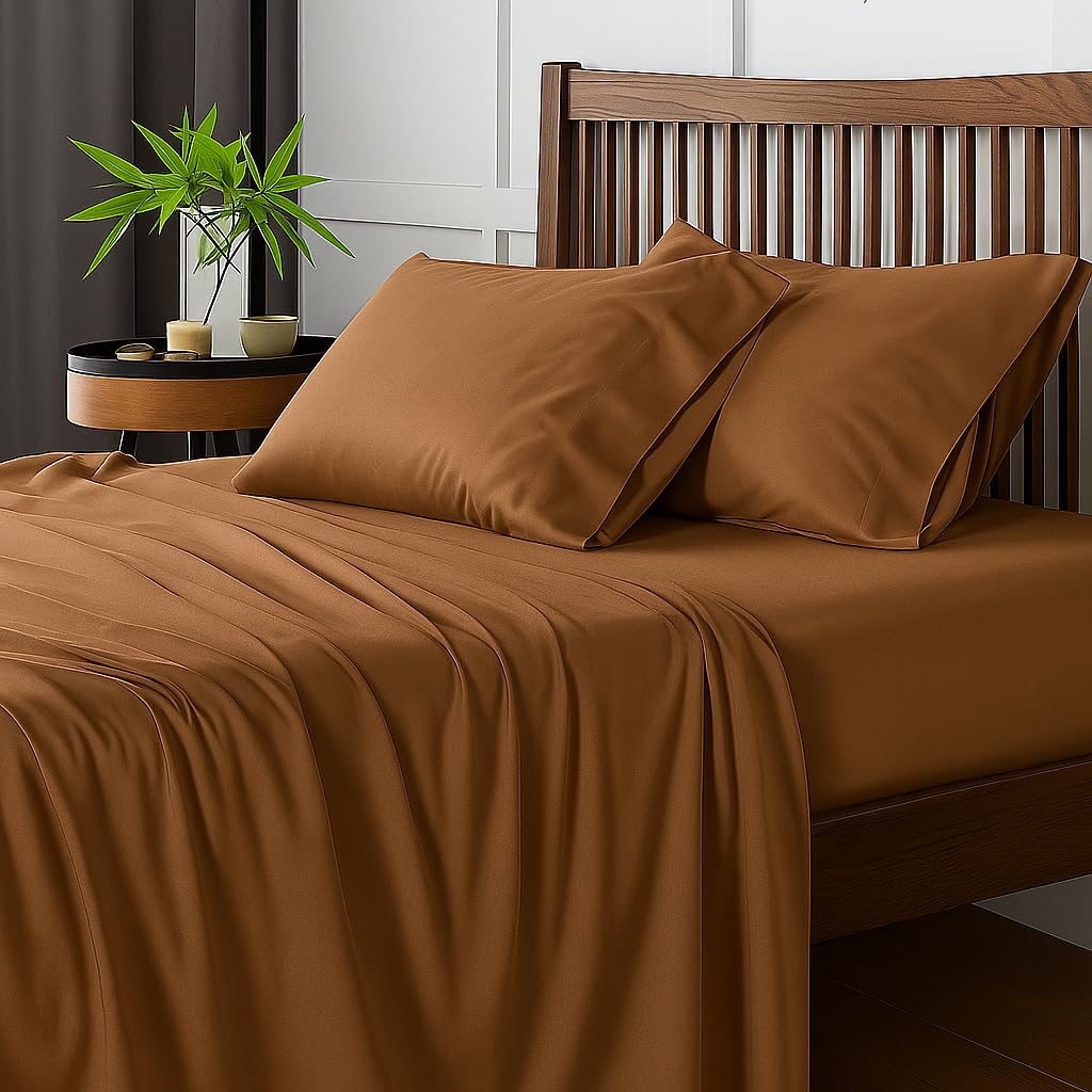 King Size Bedsheet With 2 Pillow Covers - 108 X 108 Inches, Chocolate | Wrinkle & Fade Resistant Bedding | Perfect For Homes, Hotels, Villas, Resorts & Guest Houses