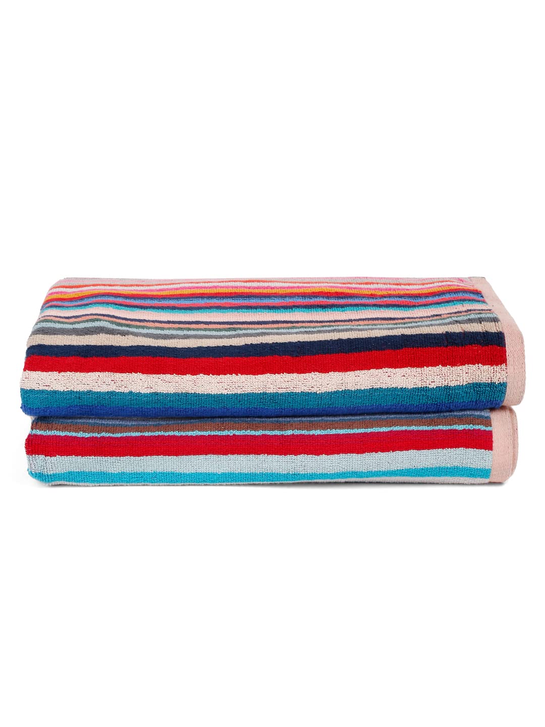 Ambra Linens Highly Absorbent Bath Towels 1 Kg | 100% Cotton, Soft & Plush All Seasons Use, Extra Large Size (Summer Striped)- Pack Of 2