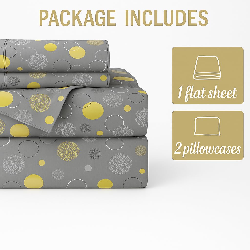 Printed Double Bed Bedsheet Set Includes 2 Pillow Covers - 90 X 100 Inches, Grey | Modern & Stylish Circle Print Bedsheet