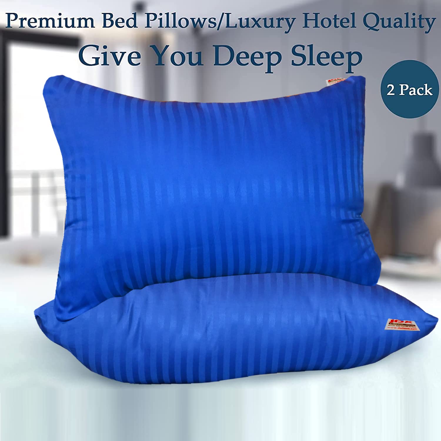 Premium Hotel Quality Soft Polyester Blend Fiber Pillow, Royal Blue - 16x24 Inch | Standard Size, Neck Support, Washable, Removable Cover | Bed Pillow, Comfortable Pillow - Set Of 2