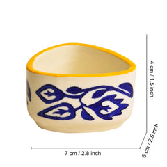 Hand Painted Ceramic Triangular Floral Dip Bowls Set Of 4 - Blue & Yellow, 50ml Each | Chutney Bowls - Ketchup Bowls