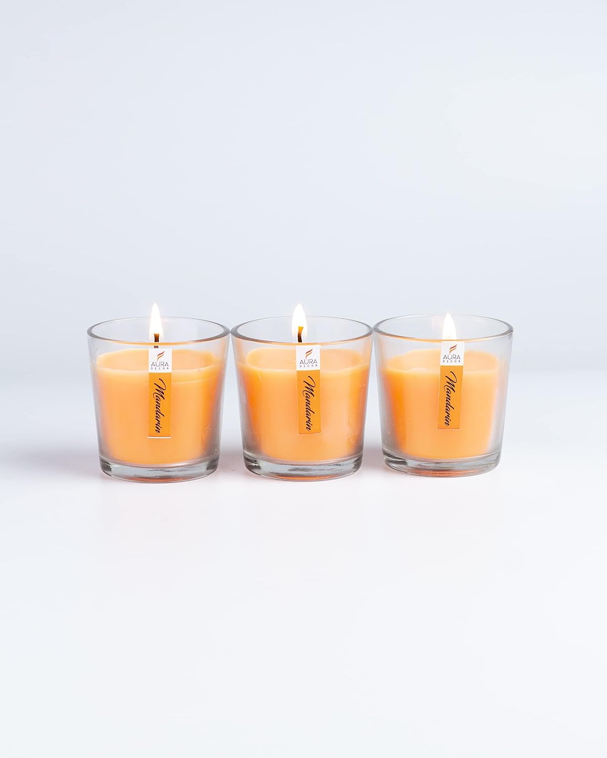 MANDARIN FRAGRANCE VOTIVE GLASS CANDLES SET OF 3 | BURNING TIME 12 HOURS