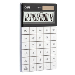Deli 1589 Modern Calculator- White | Solar Power & Battery - For Professionals, Students, & Everyday Users