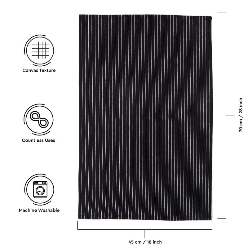 Encasa Xo Kitchen Cooking Cloth 340 Gsm | Cotton Hand Towel For Drying Dishes Highly Absorbent Cleaning & Quick Drying Of Plates | Butcher Black (Set Of 4)