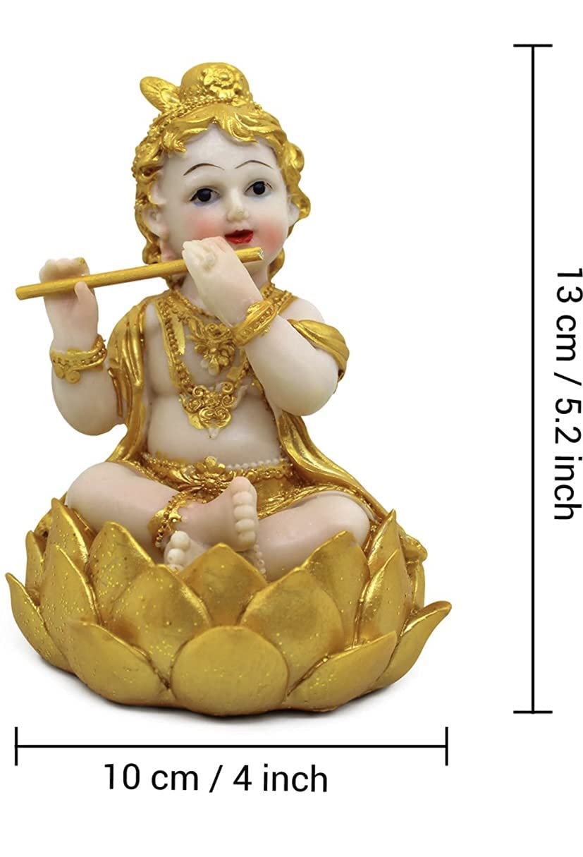 Lord Krishna, Laddu Gopal Krishna Ji Statue, Bal Gopal, Gold, Resin, Idol - 12 Cm, For Home Temple, Puja Room, Mandir Decoration Items, All Occasion, Janmashtami Specials