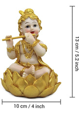 Lord Krishna, Laddu Gopal Krishna Ji Statue, Bal Gopal, Gold, Resin, Idol - 12 Cm, For Home Temple, Puja Room, Mandir Decoration Items, All Occasion, Janmashtami Specials