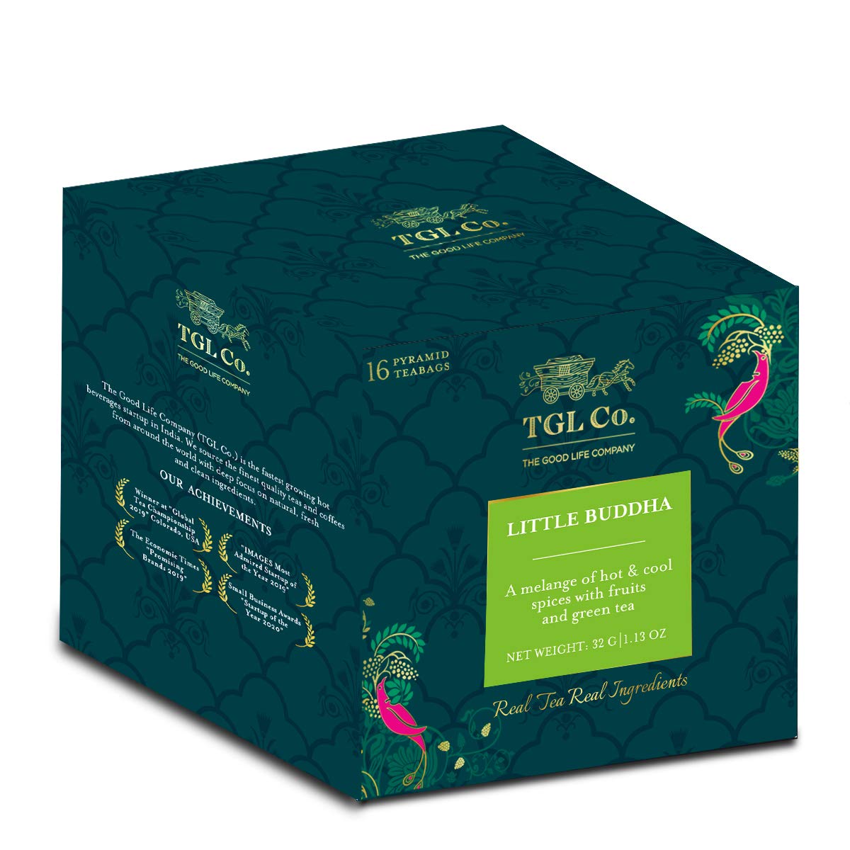TGL Co. Little Buddha Green Tea - 16 Pyramid Tea Bags, 32gm, 1.1 Ounce | Rich In Anti Oxidant, Improve Digestion - Medium Caffeine, No Artificial Flavor