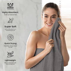 Linenwalas 100% Bamboo Waffle Quick Dry Bath Towel 400 Gsm | Ultra Soft, Super Absorbent Luxury Bathroom & Travel Friendly Light Weight Bath Towel (Grey)