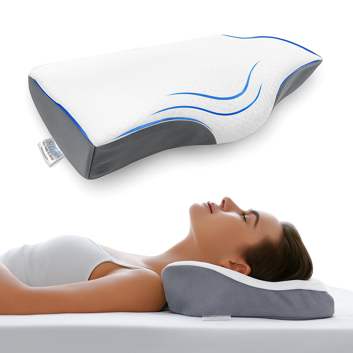 Cervical Pillow For Neck Pain & Shoulder Pain Relief, Grey & White | Memory Foam Pillow For Sleeping - Orthopedic For Spondylitis, Neck Support Contour Medical Pillow - Pack Of 1