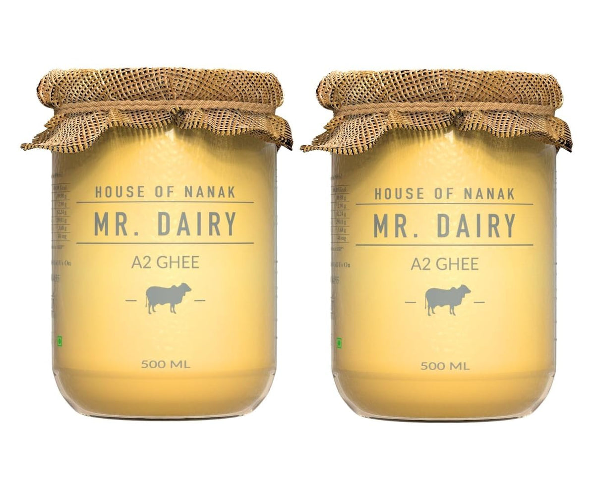 Organic Natural A2 Milk Sahiwal Cow Ghee By Mr. Dairy | Rich In Vitamin A & Healthy Nutrients Desi Ghee Perfect For Taste | 1 Litre (500ml * 2) 33.8 Ounce | Jar Pack