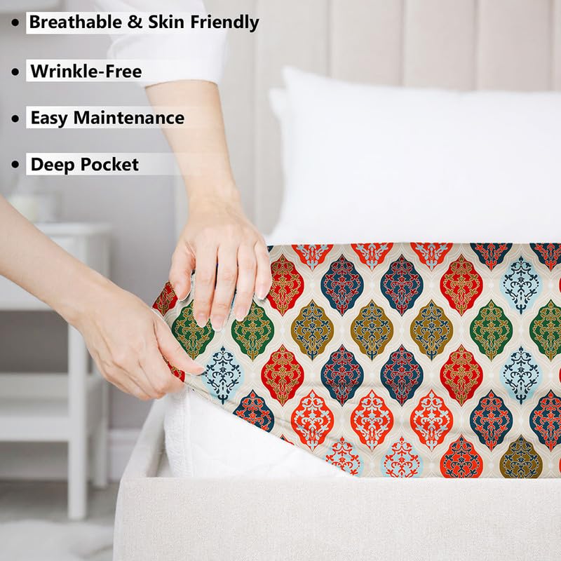 Cotton Elastic Fitted Bedsheets With 2 Pillow Covers Double Bed All Around Elastic | 72 X 78 +10 Inches, Multicolor -Breathable & Skin-Friendly Bedsheet