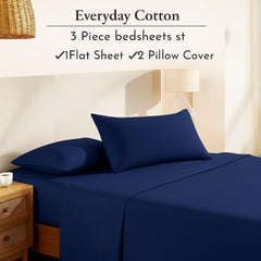 King Size Flat Sheet With 2 Pillow Covers - 108 X 108 Inches, Navy Blue | Soft, Breathable & Skin-Friendly Bedding For Daily Use | Machine Washable & Long-Lasting