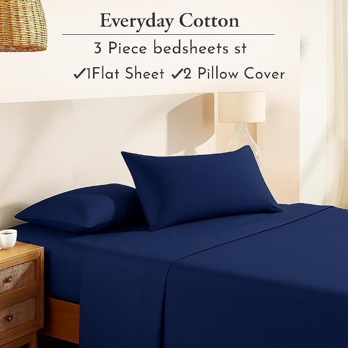 Pure Cotton Double Bed Bedsheet With 2 Pillow Covers - Size 90 X 100 Inches, Navy | Lightweight, Soft & Breathable - Perfect For Gifting On Weddings Bedsheet