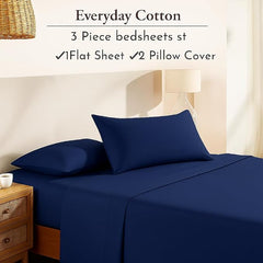 Pure Cotton Double Bed Bedsheet With 2 Pillow Covers - Size 90 X 100 Inches, Navy | Lightweight, Soft & Breathable - Perfect For Gifting On Weddings Bedsheet