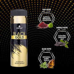 Oscar Gold Black Long Lasting, Premium And Skin Friendly Deodorant Spray Perfume For Unisex, 200Ml 0.6 Fl.oz.