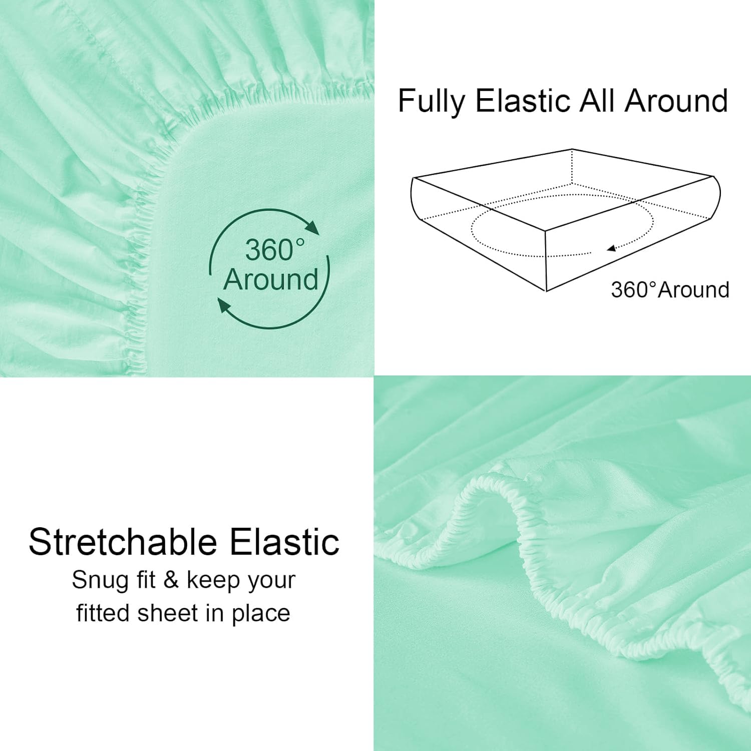 Cotton Queen Size Fitted Bedsheet With 2 Pillow Covers - 60 X 80 + 12 Inches, Light Aqua | Soft & Durable | Perfect For All Seasons, Especially Summer