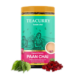 Teacurry Original & Premium Kadak Paan Chai - 100gm, 3.5 Ounce, 50 Cups | 100% Natural Flavored Tea With Real Fennel, Rose, Betel Leaves, Cardamom - Low Caffeine