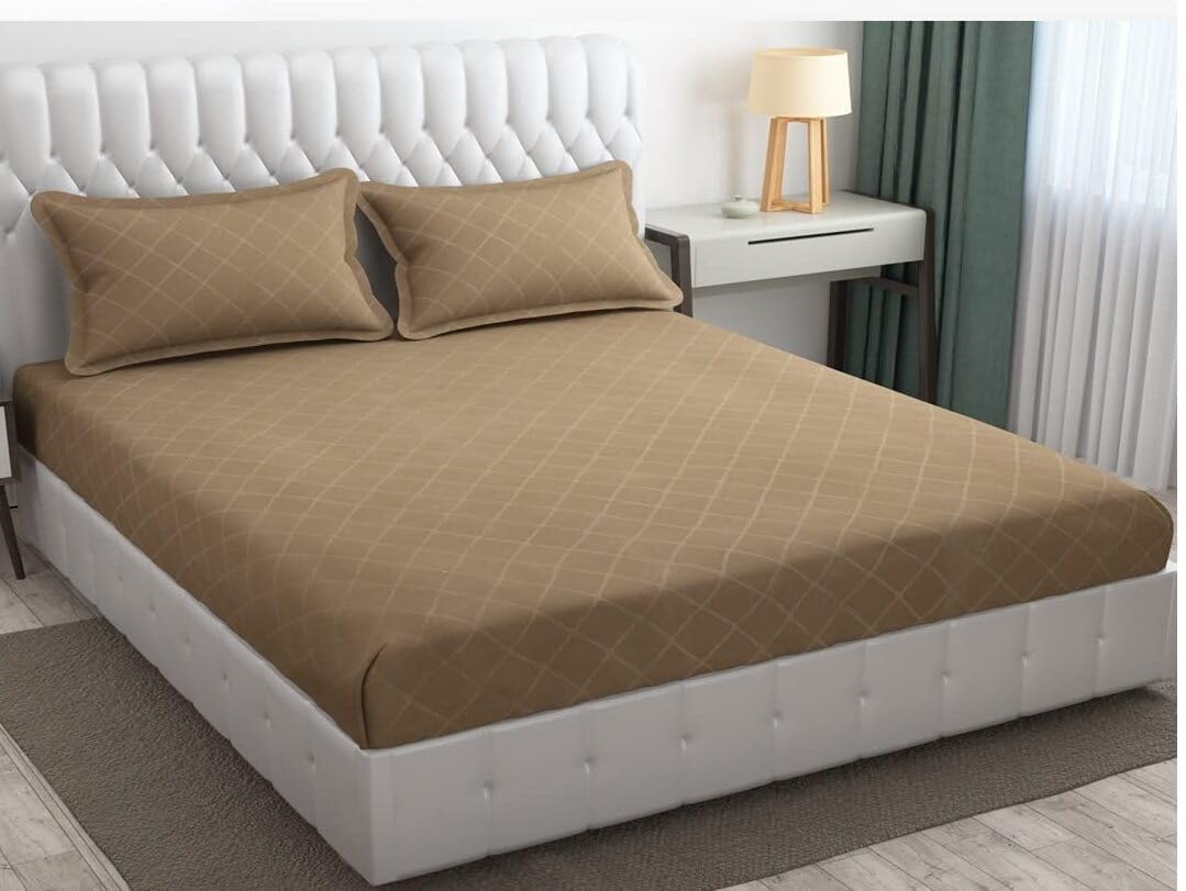 Check Beige Bedsheet For King Size With 2 Pillow Cover (90 X 95 Inches) | Softer & Durable For All Season | Ideal For Daily Use Home Bedsheet