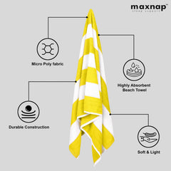 Maxnap Sunstripe Premium Cabana Striped Towel 600 Gsm | 100% Cotton, Soft & Quick-Dry Pool Towels - Set Of 2 (Yellow)