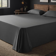 Single Bedsheet Elastic Fitted With Two Matching Pillow Cover - 75 X 36 Inches, Dark Grey | Naturally Soft, Breathable, & Skin Friendly