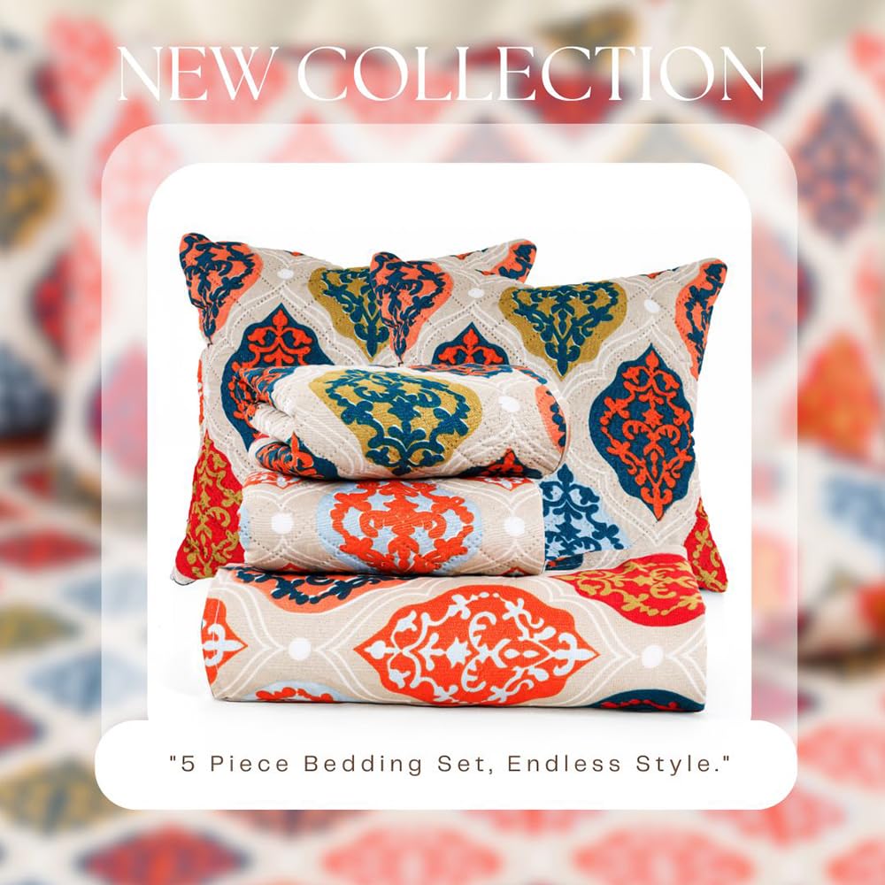 Bedding Set With 1 Pc Bedsheet, 2 Pc Cushion With Zip, 2 Pc Pillow Covers | 90 X 100 Inches, Multicolor - Traditional Jaipuri Prints Bedsheet | Wrinkle Free & Durable For Long Lasting Use