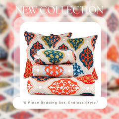 Bedding Set With 1 Pc Bedsheet, 2 Pc Cushion With Zip, 2 Pc Pillow Covers | 90 X 100 Inches, Multicolor - Traditional Jaipuri Prints Bedsheet | Wrinkle Free & Durable For Long Lasting Use