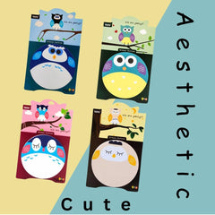 300 Sheets Owl Round Shape Sticky Notes Set - Office Stationery Memo Pad Study Material | Set Of 4