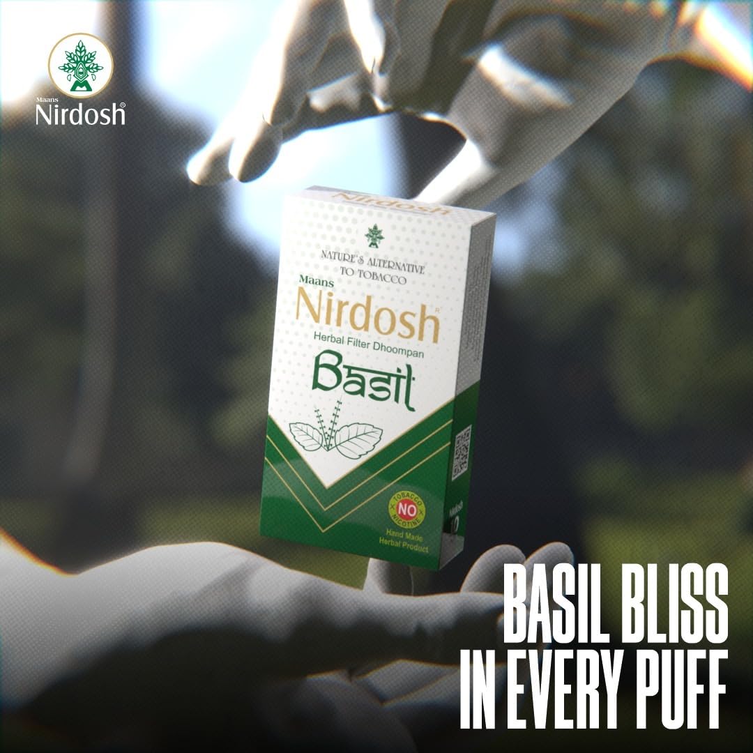 Basil Flavored Herbal Filter Dhoompan Sticks - Pack Of 6X 10 Pcs Herbal Cigarette | Bidi Sticks Rolled In Tendu Leaves, Non-Addictive Sticks - Tobacco Free & Nicotine Free