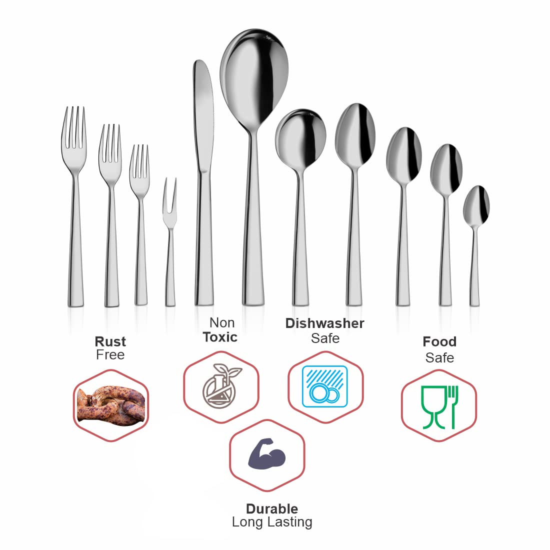 Stainless Steel Lotus Plain Baby Spoon Set Of 6 Pieces, Silver | Easy To Clean & Dishwasher Safe