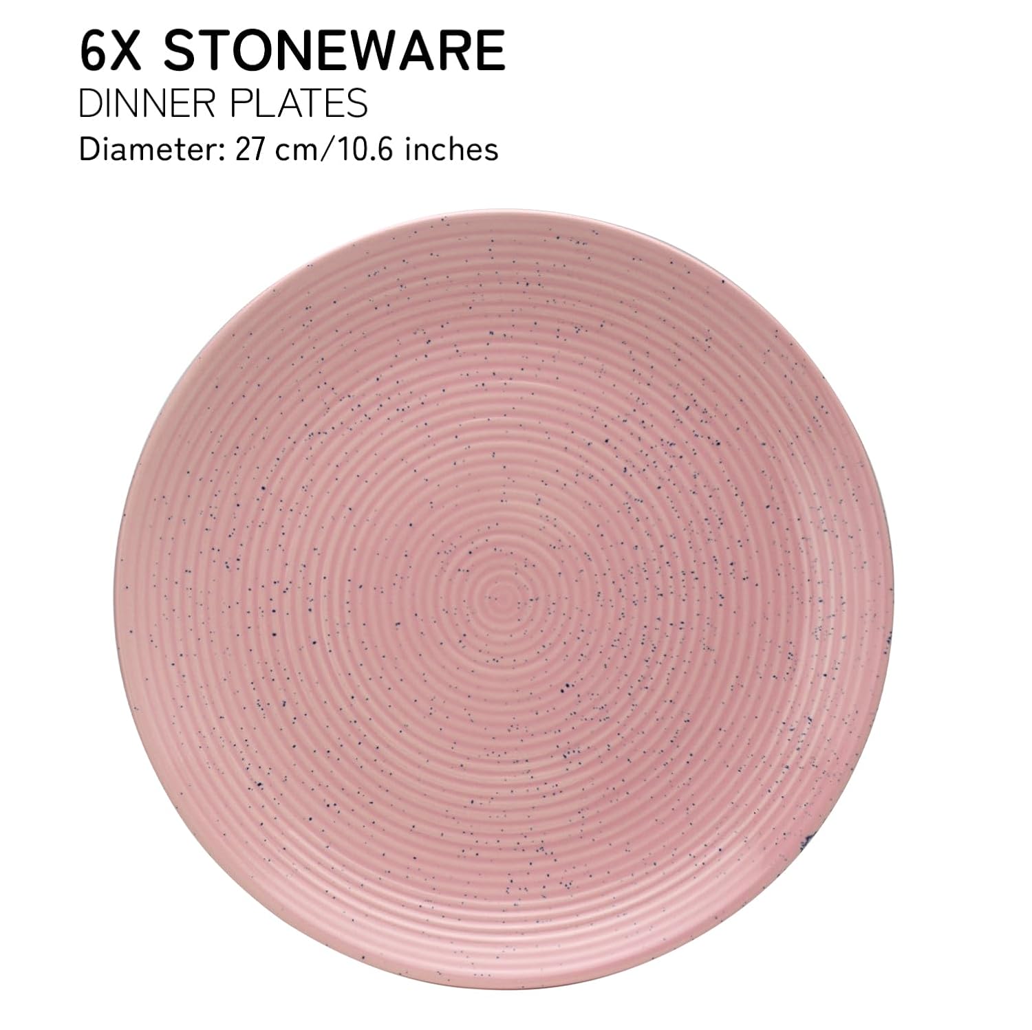 Reactive Hand Glazed Ceramic Stoneware Dinner Plates Set Of 6 - 10.6 Inches Large Size, Pastel Pink | Microwave & Dishwasher Safe - Serving Plates For Dining & Gifting