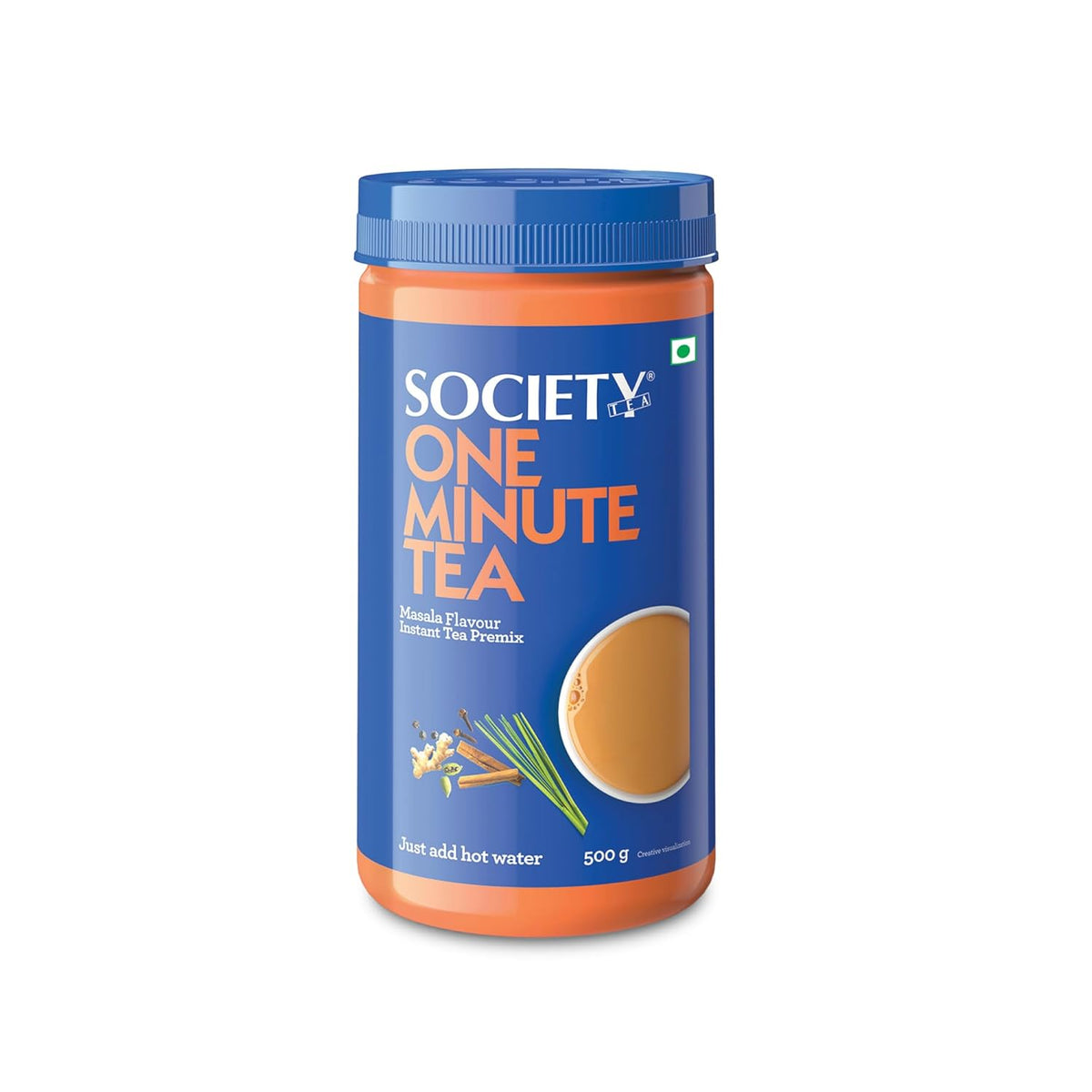 Society One Minute Tea Masala Instant Tea Premix - 500gm Jar, 17.6 Ounce | Strong & Robust Blend Kadak Chai - Caffeine Free Chai Patti | Homemade Recipe
