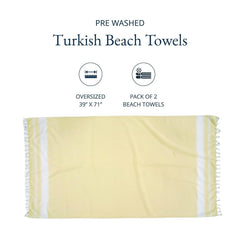 Lane Linen Large Turkish Beach Towel 699 Gsm | Lightweight Towel For Adults Oversized Pool Towels, Absorbent, Quick Dry Durable Sand Proof Beach Towel - Yellow (2 Pack)