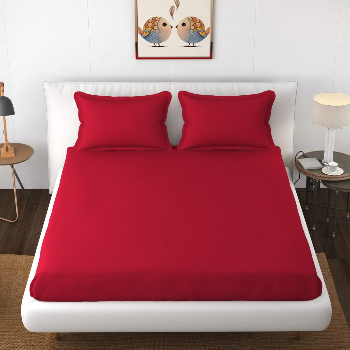 Microfiber Double Bed Bedsheet King Size Cotton Bedsheet - 95 Inch X 90 Inch, Magenta | Double Bed Sheet King Size With 2 Pillow Cover - 144 TC