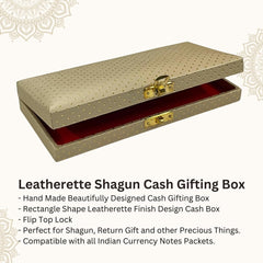 Decorative Shagun Cash Gift Box For Money Gaddi, Jewellery, Gifting Sagan Wedding Occasion, Dot Pattern, Leatherette Finish Rectangle Shape, Colour - Gold