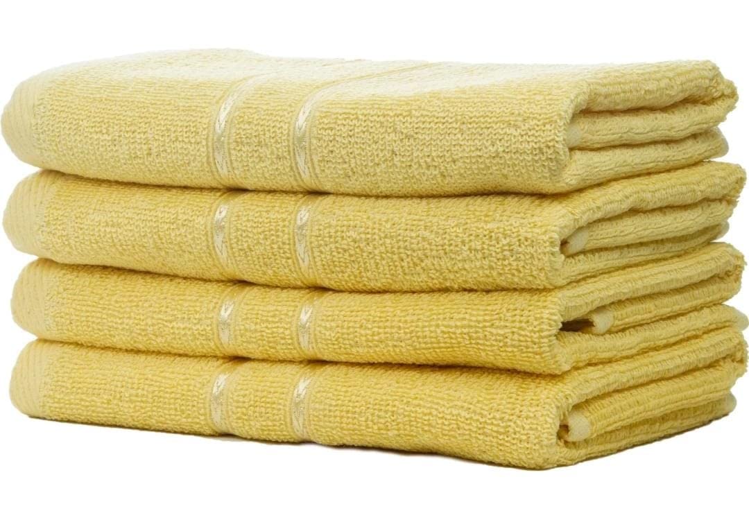 Sheevshakti Cotton Hand Towel 600 Gsm | Quick Dry Attractive Border Soft Extra Absorbency Hand Towels (Yellow) - Set Of 4