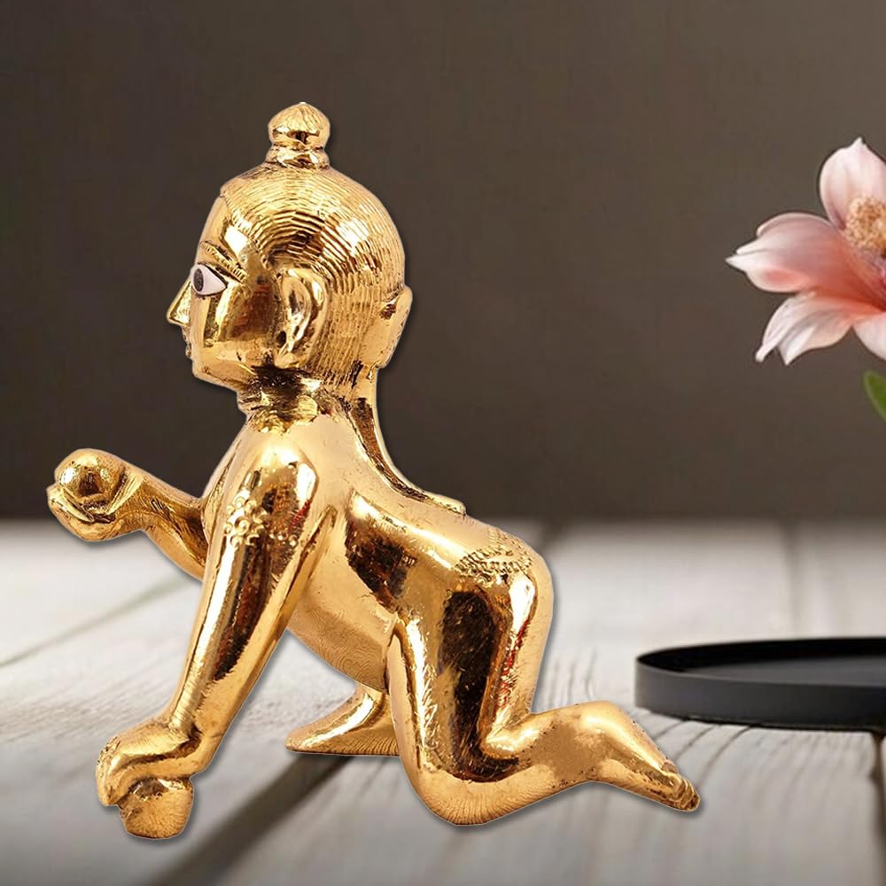Laddu Gopal God Idol, Lord Krishna, Thakur Ji Murti, Gold, Brass - Size No.1, 2, Baby Krishna Statue For Home Décor, Occasion, Made In India, Laddoo Gopal Ji Idol