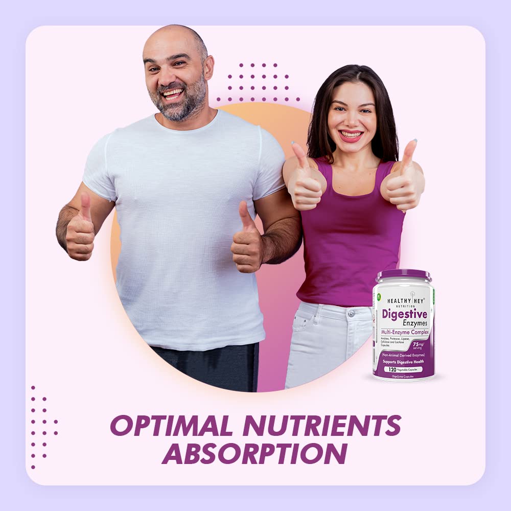 Healthy Hey Nutrition Digestive Enzymes Amylase, Lipase, Protease, Multi Enzyme Complex Tablet | 120 Vegetable Capsules, 200gm 0.4lbs