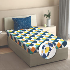 Cotton Elastic Fitted Single Bedsheet With 1 Pillow Cover | 72 X 30 Inches, Blue - Breathable & Durable, Soft & Perfect For All Seasons