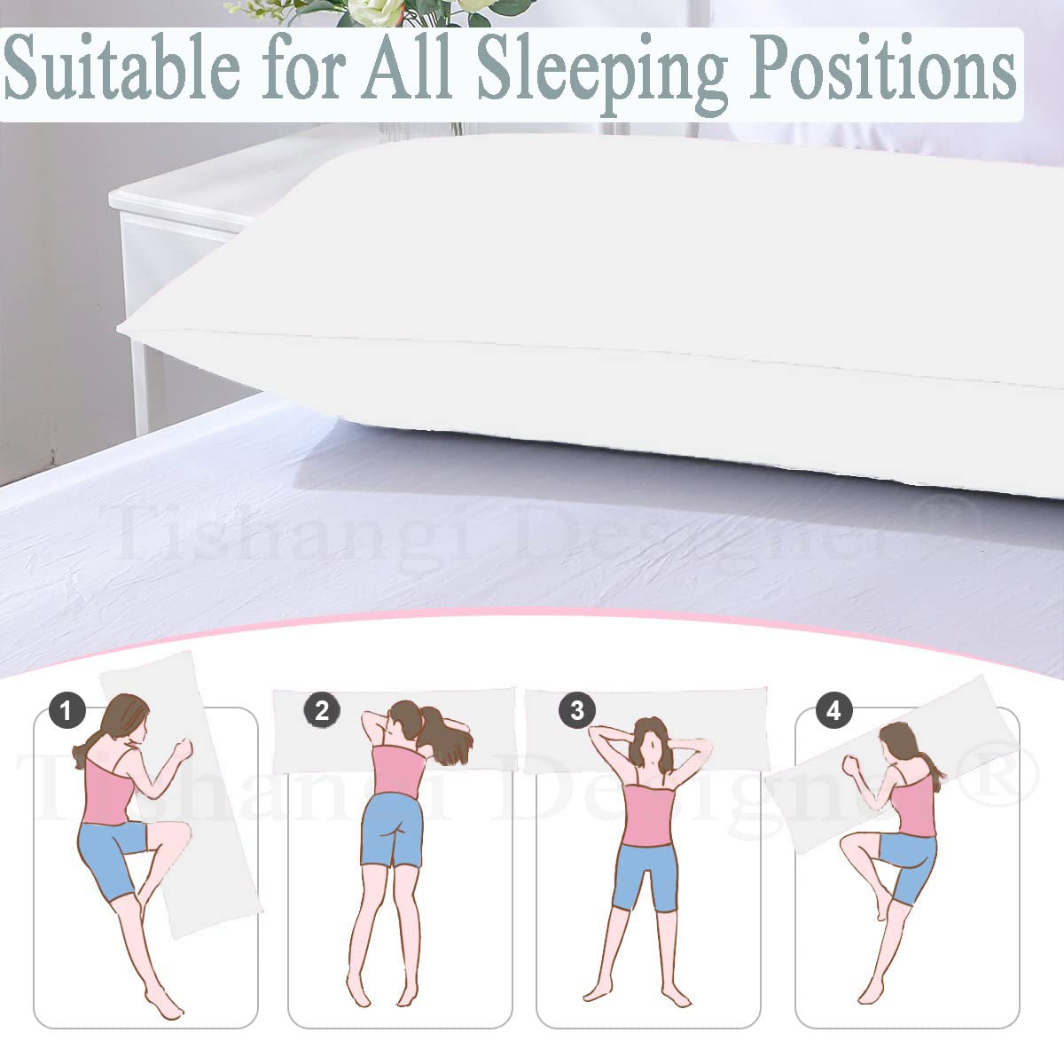 Ultra Soft Microfiber Full Body Pillow, Large Pillows, White - 54 X 18 Inches | Long Pillows For Use During Pregnancy, Side Sleeper - Cotton White Stripes Cover | Neck Support - Pack Of 1